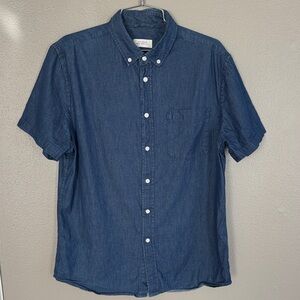 Saturdays NYC Button-Down Short Sleeve Denim Shirt - Blue